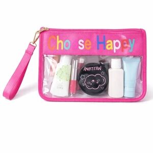 Clear Waterproof Zipper Pouch Wristlet – “Choose Happy” – Detachable Strap